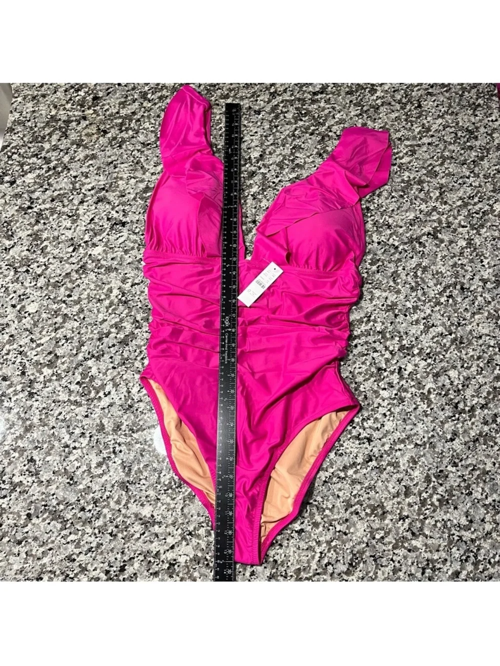 J. Crew Fuchsia Ruffle V-Neck One-Piece Swimsuit